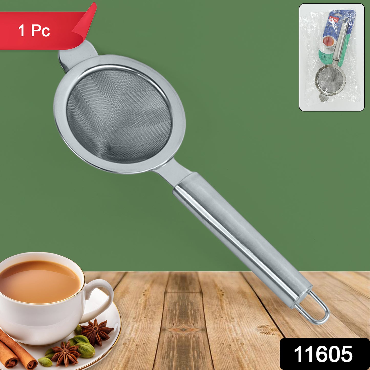 Wukusy Apex Premium Conical Tea Strainer with Pipe Handle for home and kitchen use, featuring fine mesh and durable construction.