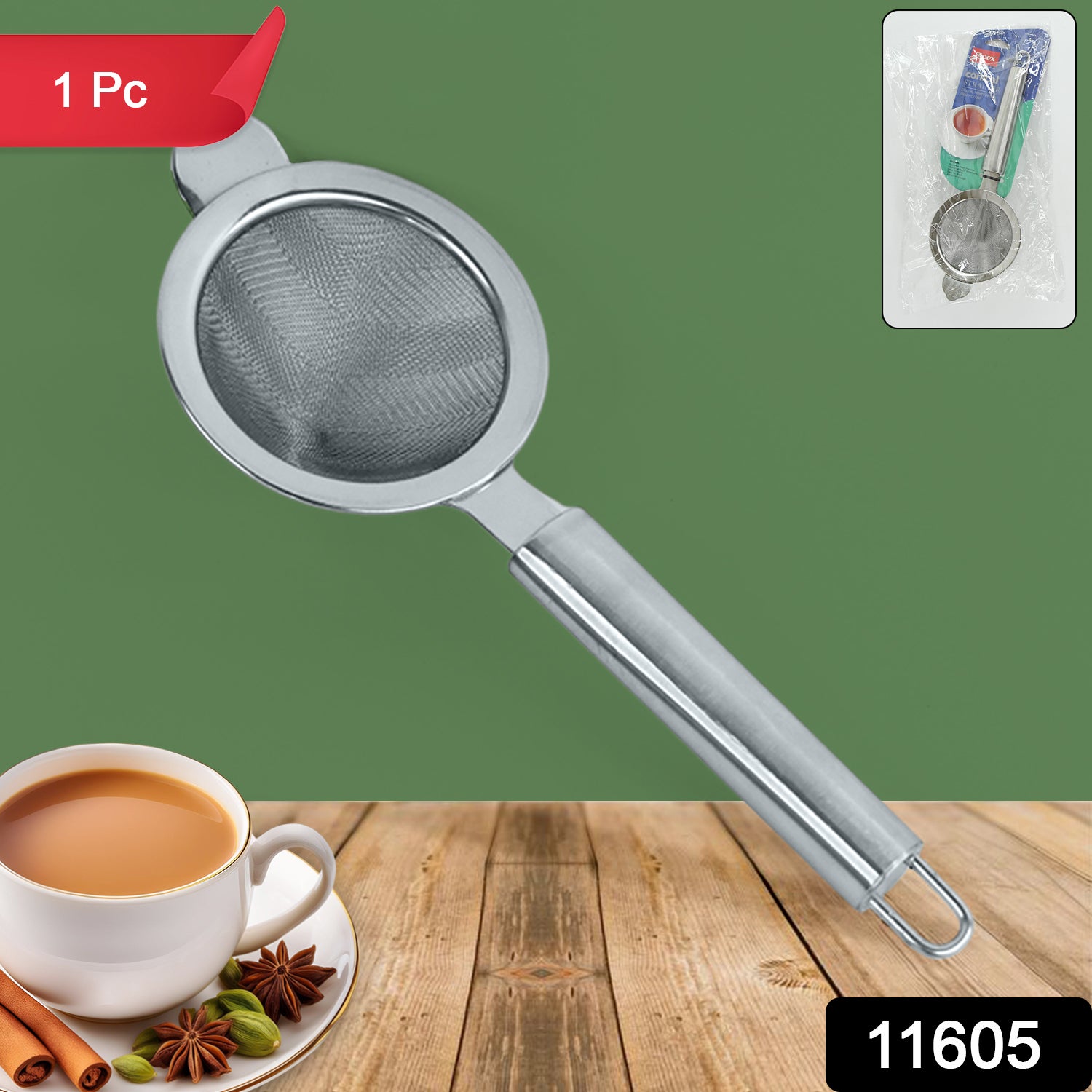 Wukusy Apex Premium Conical Tea Strainer with Pipe Handle for home and kitchen use, featuring fine mesh and durable construction.