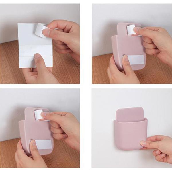 Set of four Wukusy wall-mounted storage cases with mobile phone charging ports, ideal for organizing accessories at home or office.