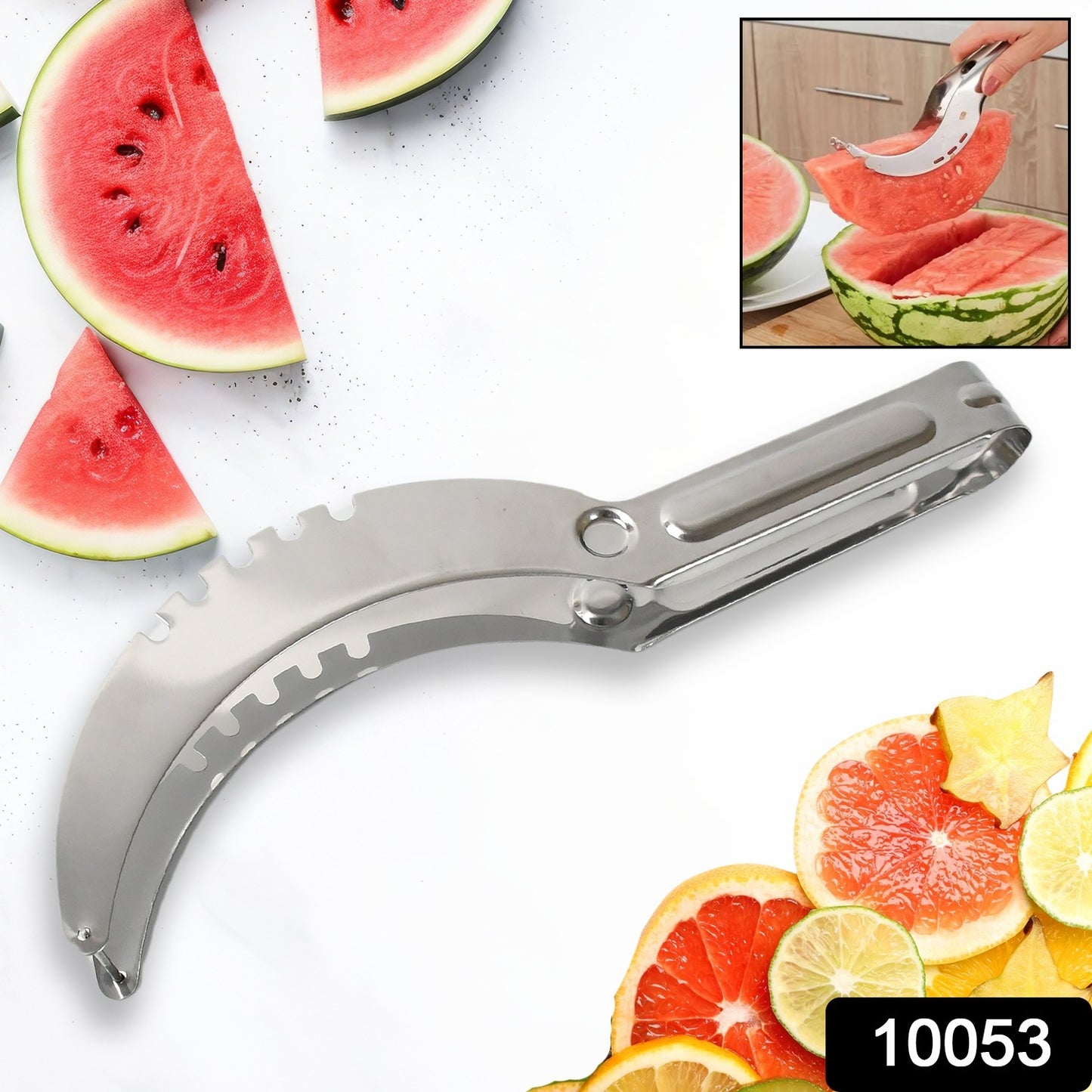 Wukusy 3-in-1 stainless steel watermelon and cantaloupe slicer knife with corer for fruit and vegetable preparation in the kitchen