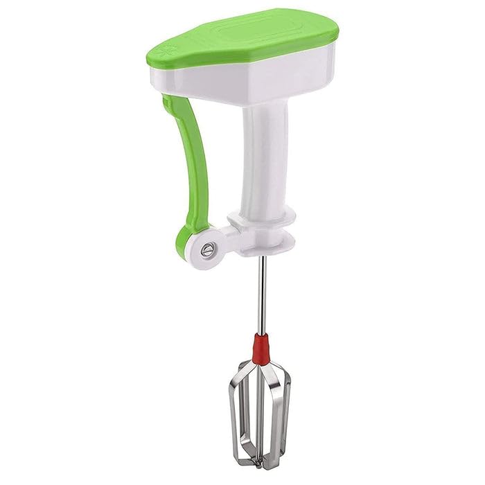Wukusy kitchen tool set with steel potato masher, manual whisk, spatula, pastry brush, and hand-powered blender for cooking and baking.