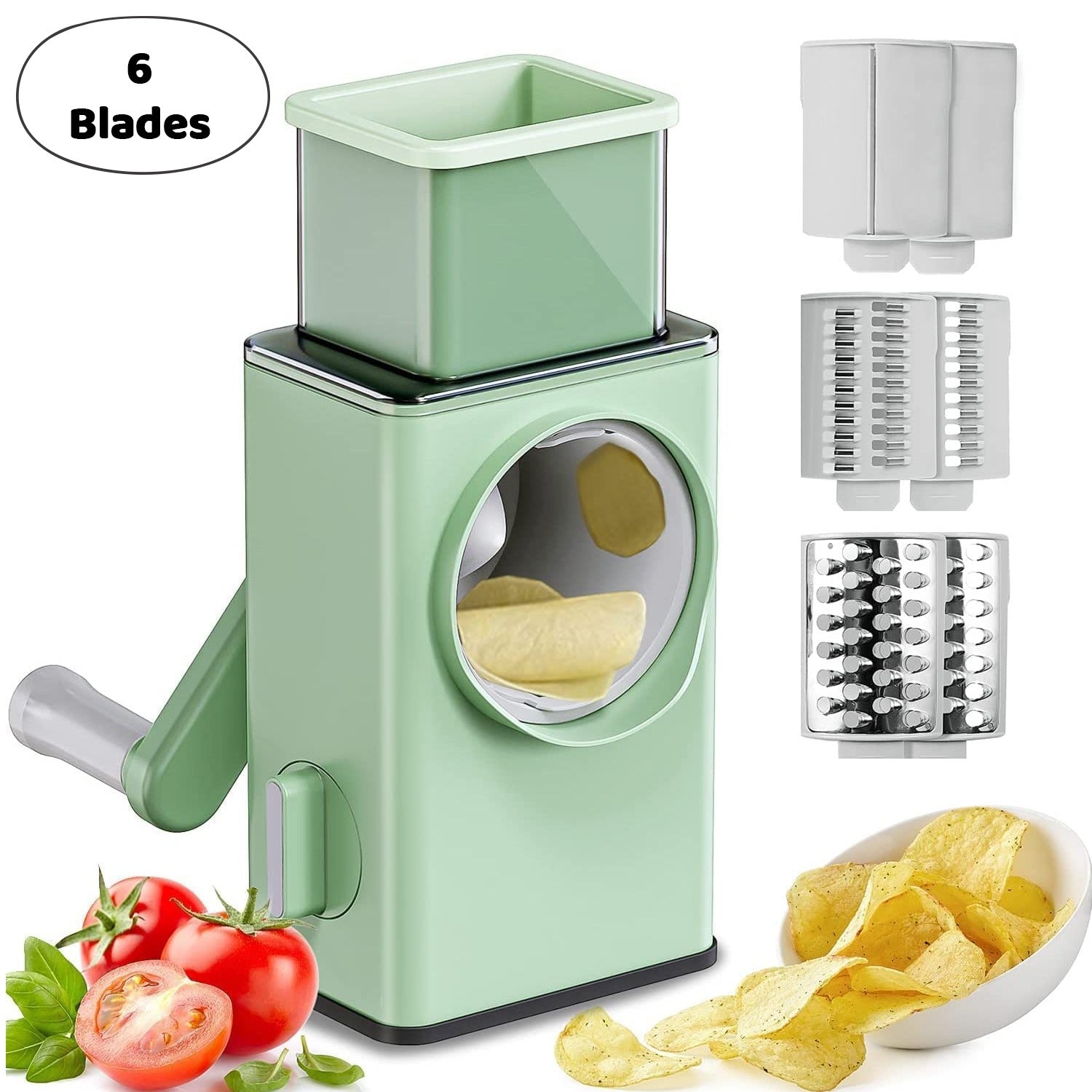 Wukusy stainless steel vegetable chopper with 6 blades, multifunctional dicer for veggies, onions, garlic, potatoes, and fruits.