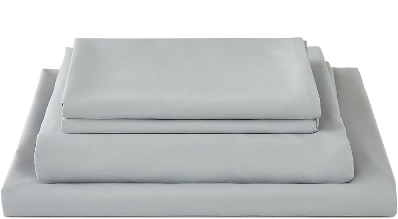 Light grey microfiber double bedsheet with two matching pillow covers from FIZZI SHOP, soft and comfortable for a cozy bedroom.