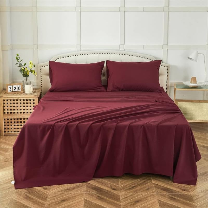 Maroon FIZZI SHOP double bedsheet with 90x100 inch size and floral pattern, designed for double beds.