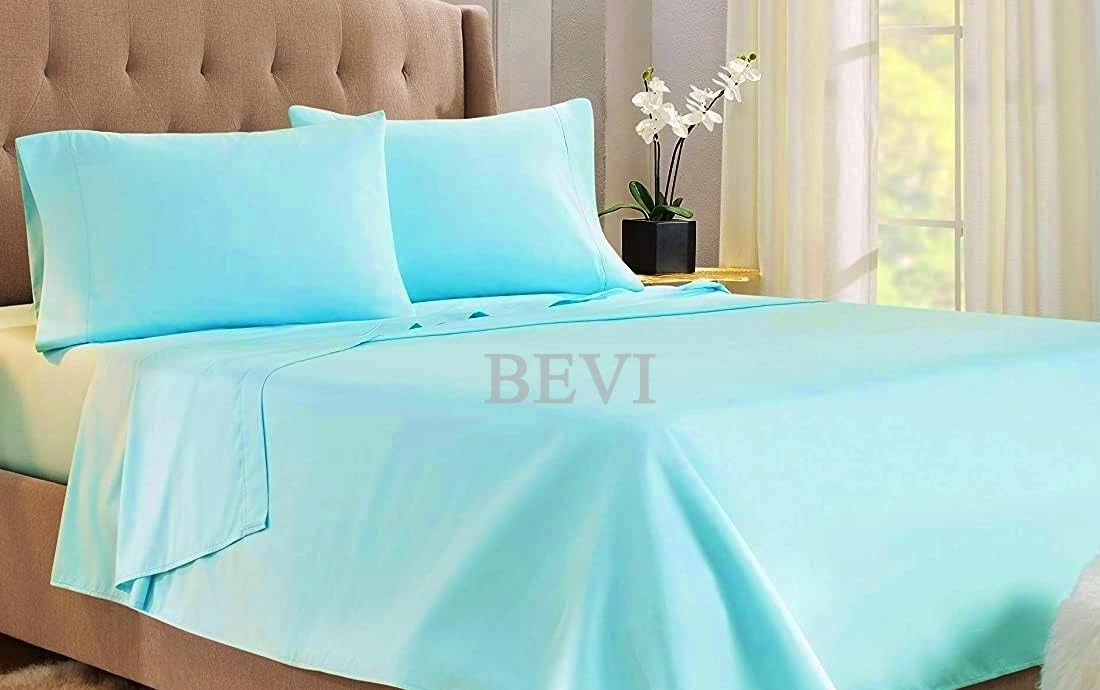 Plain aqua blue double king size cotton bedsheet with two matching pillow covers from FIZZI SHOP.