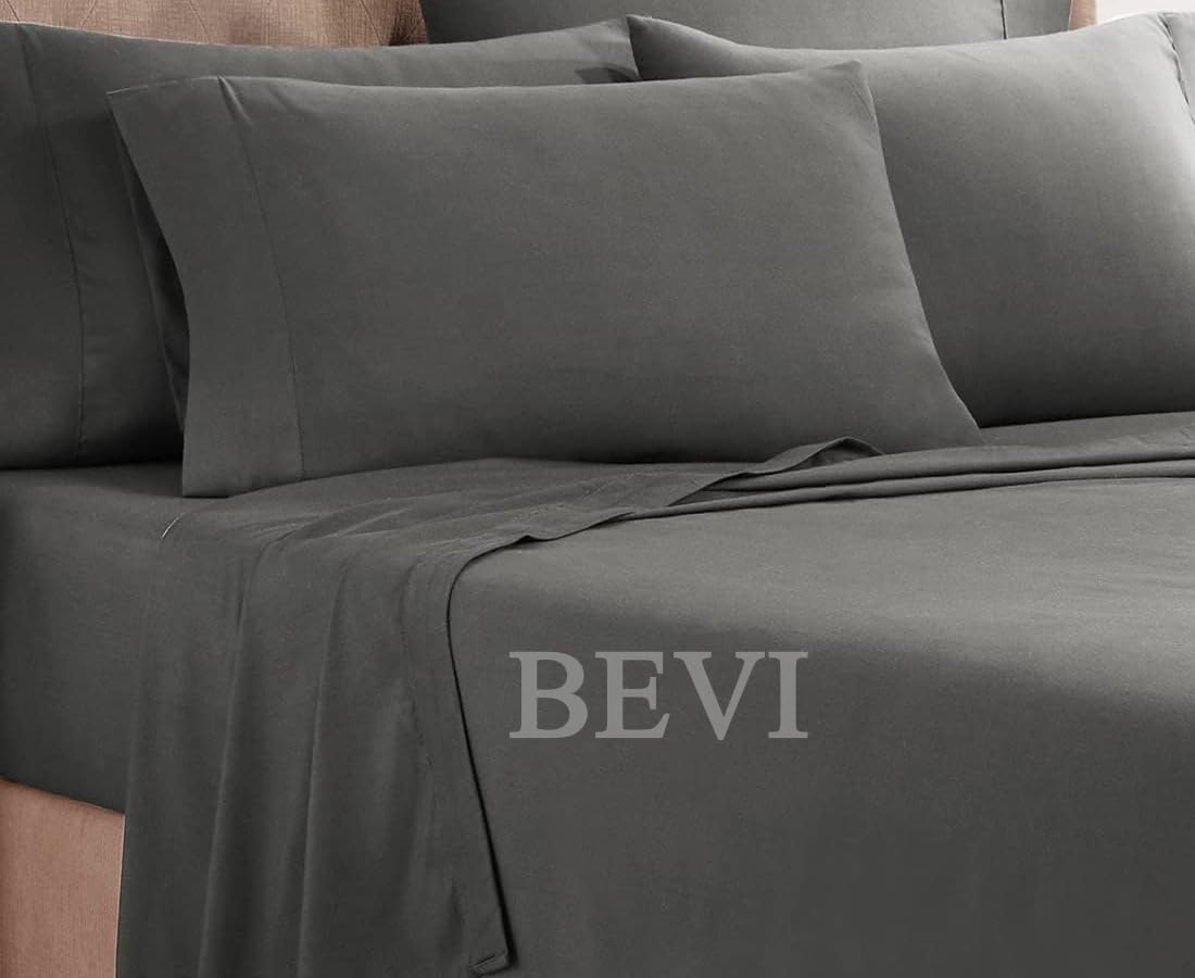 Dark grey FIZZI SHOP double bedsheet with two matching pillow covers, featuring a soft, comfortable fabric design.
