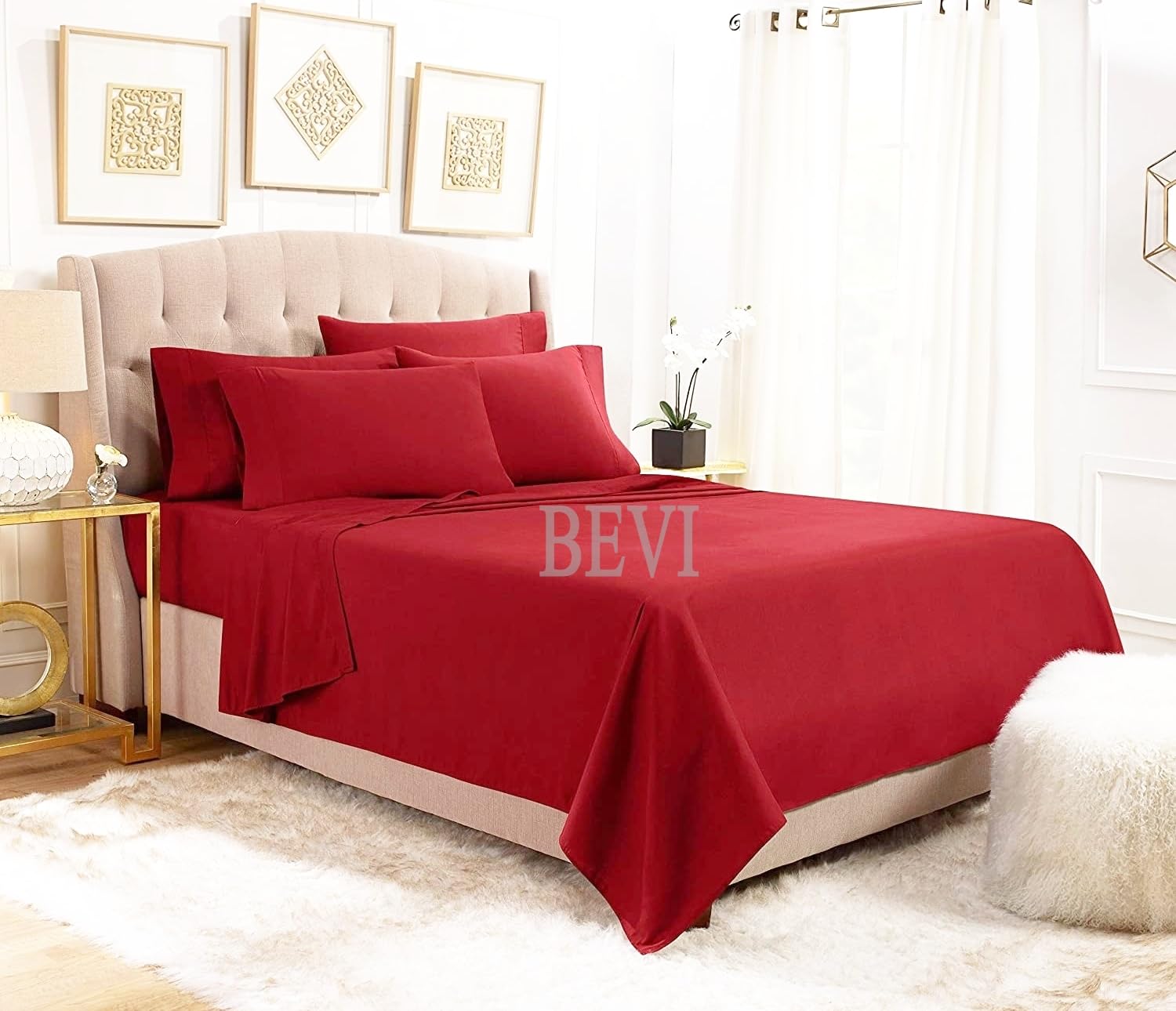 Red cotton double bed bedsheet with two pillows from FIZZI SHOP, featuring a soft, comfortable fabric and decorative design.