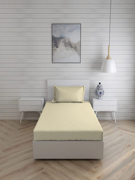 Ivory plain bedsheet for single bed with one pillow cover, FIZZI SHOP bedding set, soft fabric, simple and elegant design.