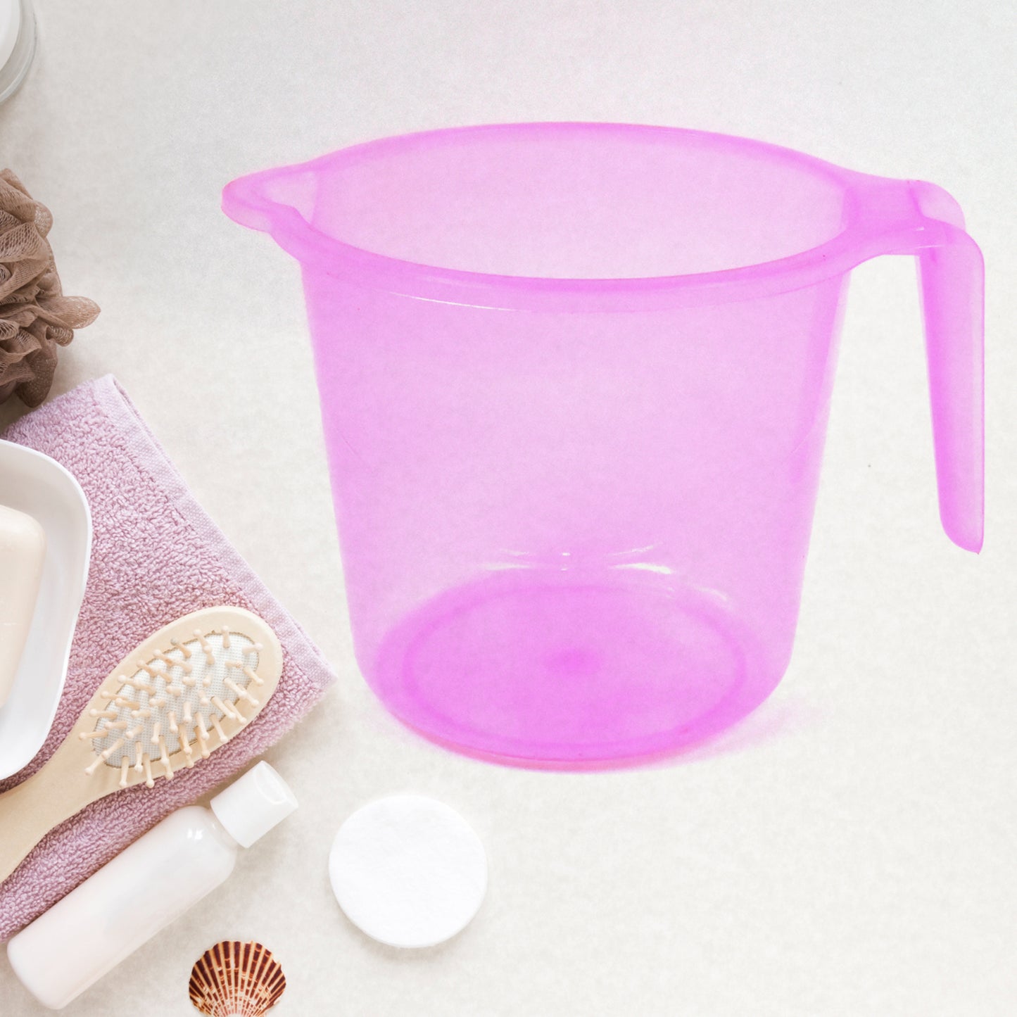 Set of five Wukusy plastic round transparent bath water mugs in mix colors, 1200 ml capacity for home and kitchen use.
