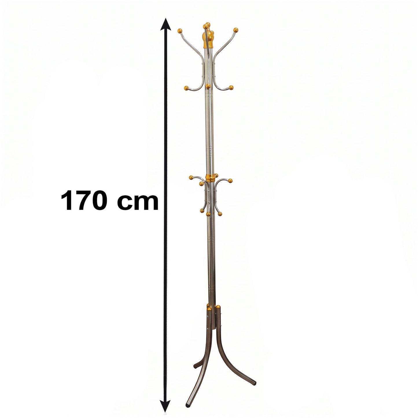 Wukusy metal floor-standing coat rack with multiple hooks for hanging coats, hats, and accessories in a modern home or office.
