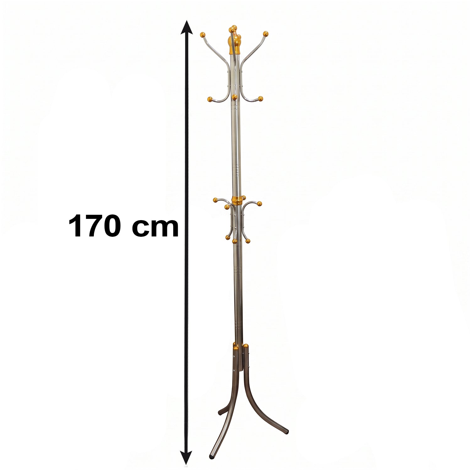 Wukusy metal floor-standing coat rack with multiple hooks for hanging coats, hats, and accessories in a modern home or office.