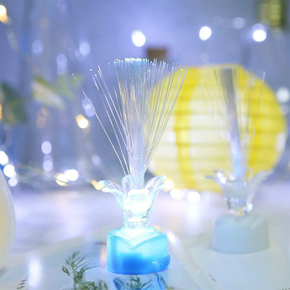 Multi-color LED fiber optic flower night lamps by Wukusy, three decorative night lights with vibrant, colorful fiber optic blooms.