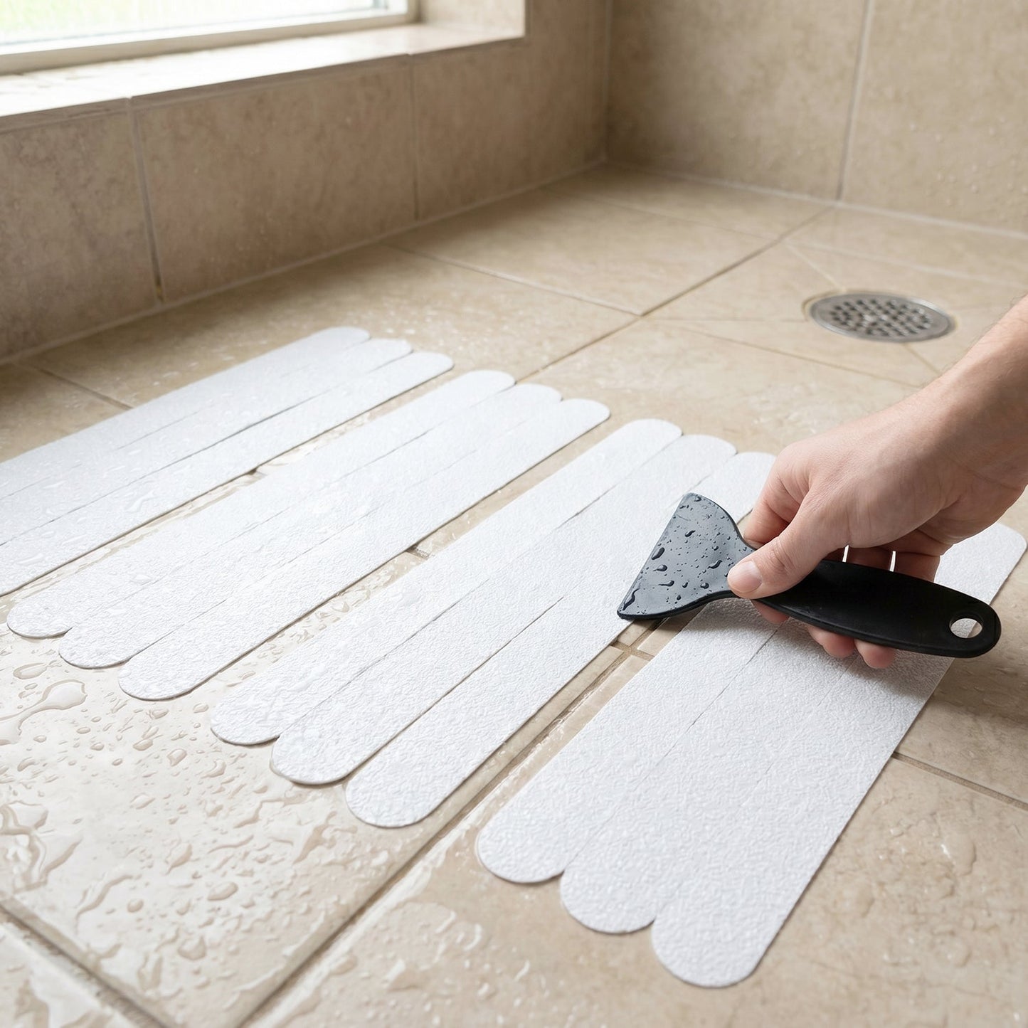 Wukusy anti-slip bath strips with invisible grip for safe, slip-resistant bathing on a bathtub surface.