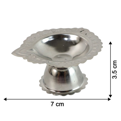 Stainless steel traditional Puja diya stand with multiple holders, designed for religious lighting ceremonies, by Wukusy.