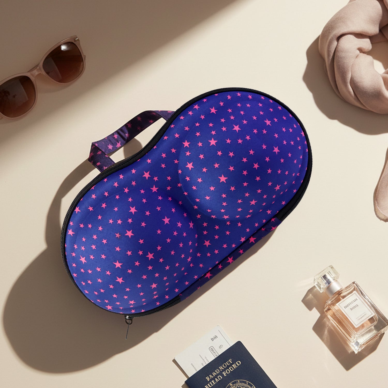 Wukusy premium hard-shell lingerie storage travel case with interior compartments for bras and delicate items.
