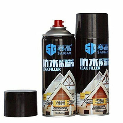 Wukusy Waterproof Leak Filler Spray Rubber Flexx sealant in black, with a spray nozzle, used for sealing cracks, holes, and leaks.