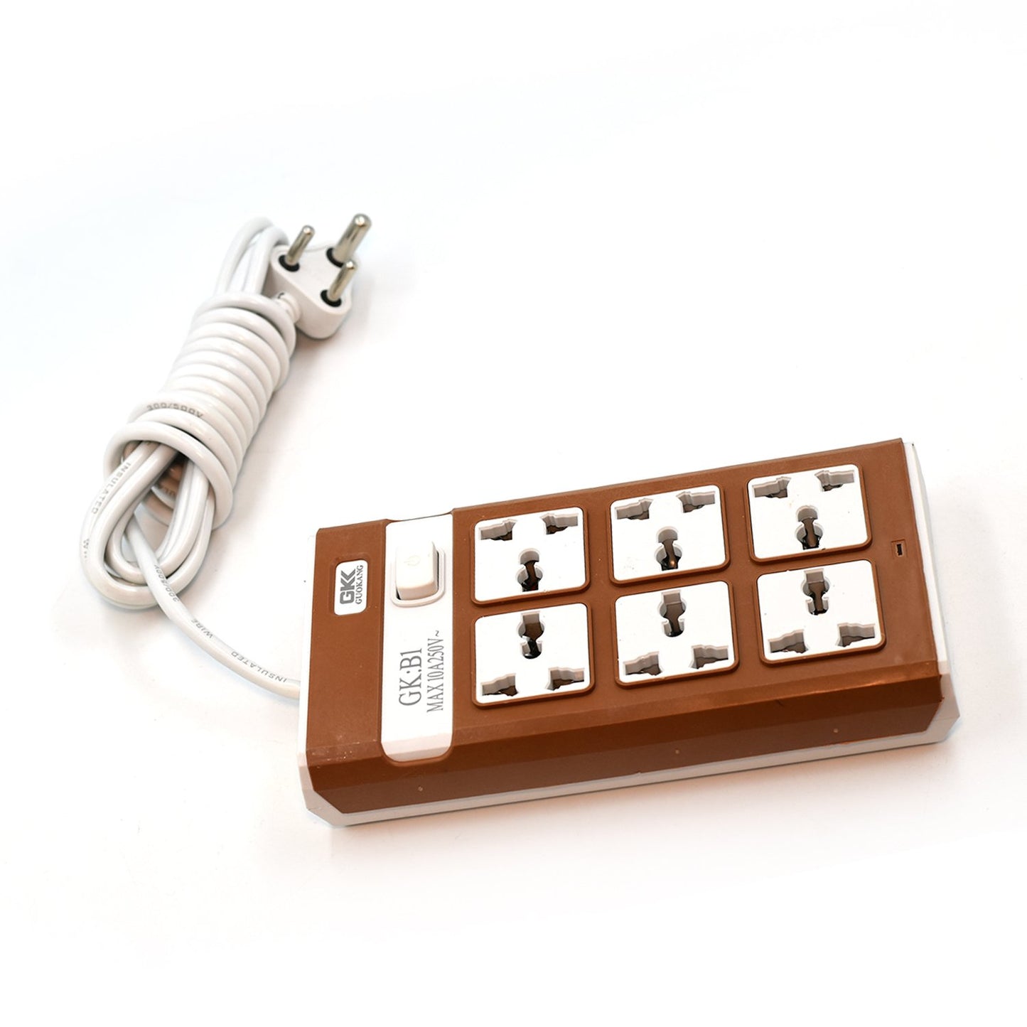 Wukusy 7421 Office 6-way extension board with 250V plug and outlets, suitable for office or home use.