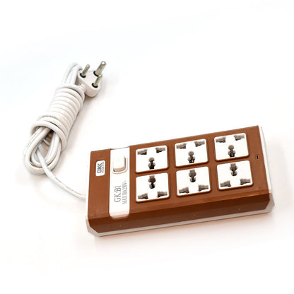 Wukusy 7421 Office 6-way extension board with 250V plug and outlets, suitable for office or home use.