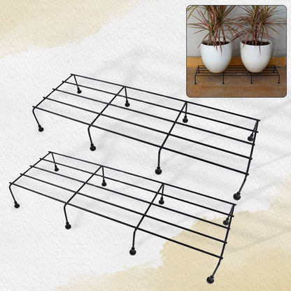 Wukusy metal rectangle flower plant stand set for balcony, garden, two-piece, black, durable metal with rectangular design, 60x20 cm