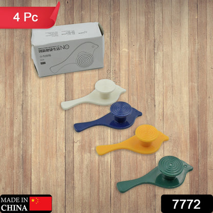 Set of four Wukusy self-adhesive wall-mounted bird-shaped hooks for towels, hats, coats, and door back accessories.