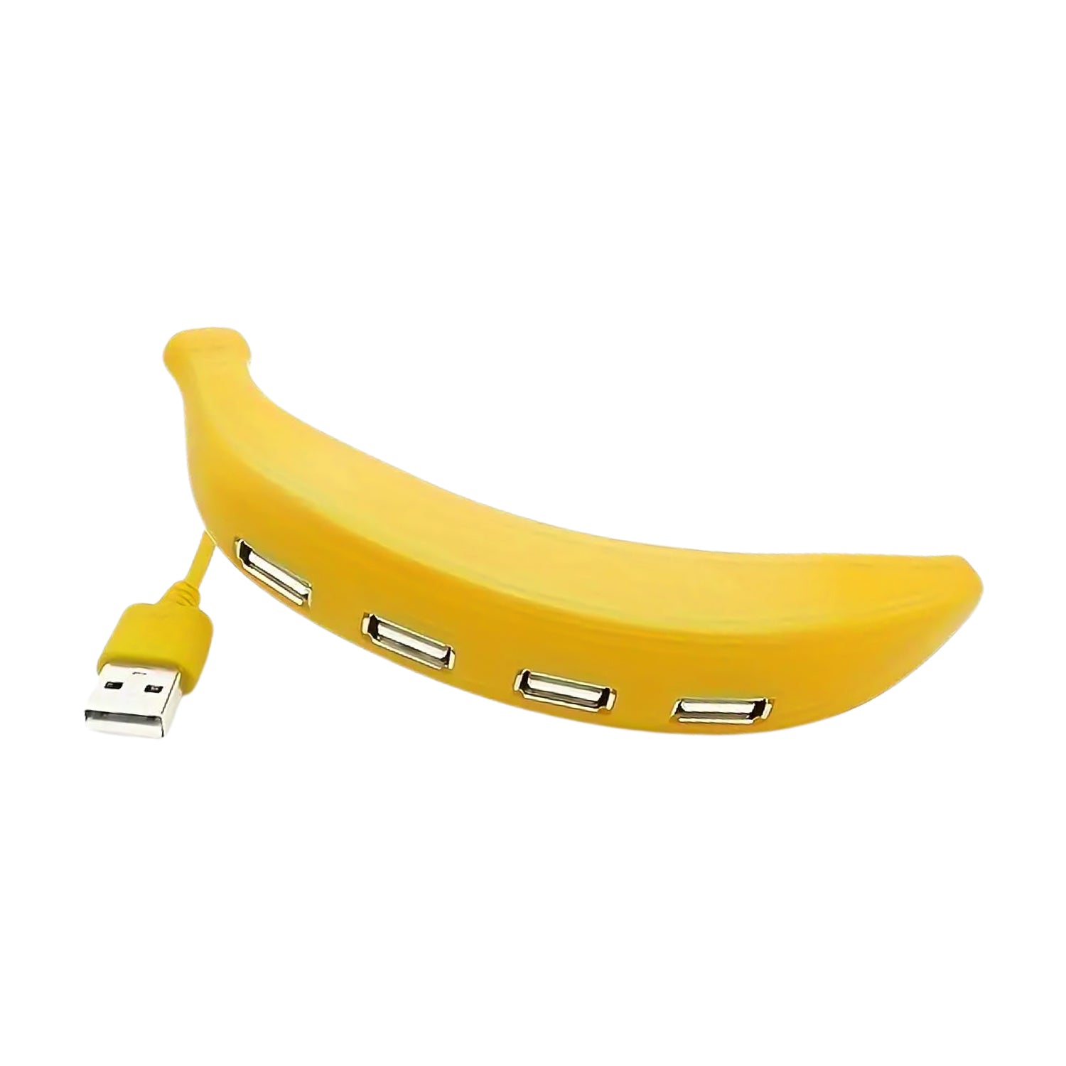 Wukusy banana-shaped USB 2.0 hub with four ports, portable mobile accessory for connecting multiple devices.