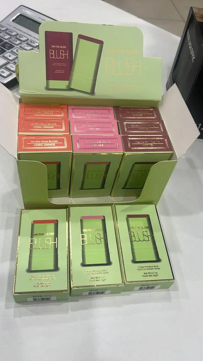 Drpshippr 3-in-1 blush stick for cheeks, lips, and eyes, featuring a moisturizing formula suitable for all skin tones.
