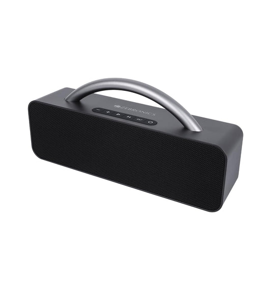Seasons Zebronics Rocket 200 Bluetooth speaker in black with call function, 20W mono channel portable speaker for audio playback.