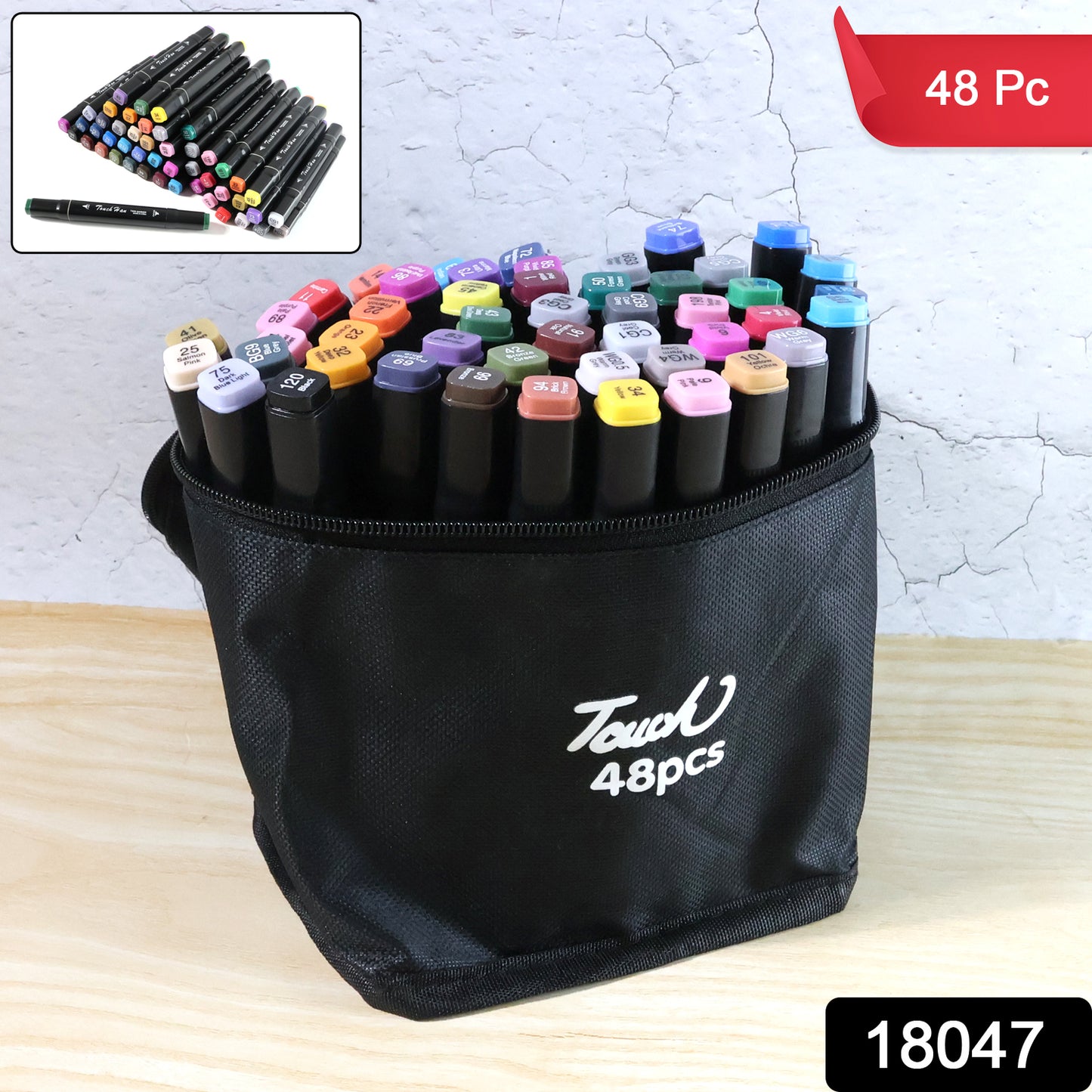 Wukusy 48-piece dual-tip sketch markers set for office use, featuring vibrant colors and fine and broad tips for versatile drawing.