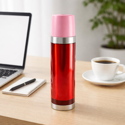 Wukusy B-grade stainless steel vacuum insulated flask bottle, 500ml, showing the sleek silver design and screw-on lid.
