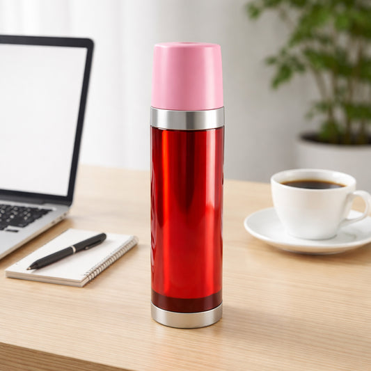 Wukusy B-grade stainless steel vacuum insulated flask bottle, 500ml, showing the sleek silver design and screw-on lid.