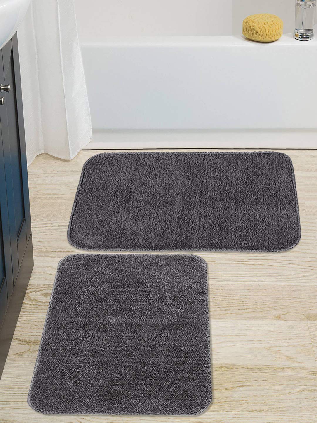Grey Seasons microfiber anti-skid bath mats, set of 2, with textured surface and non-slip backing for safety and comfort.