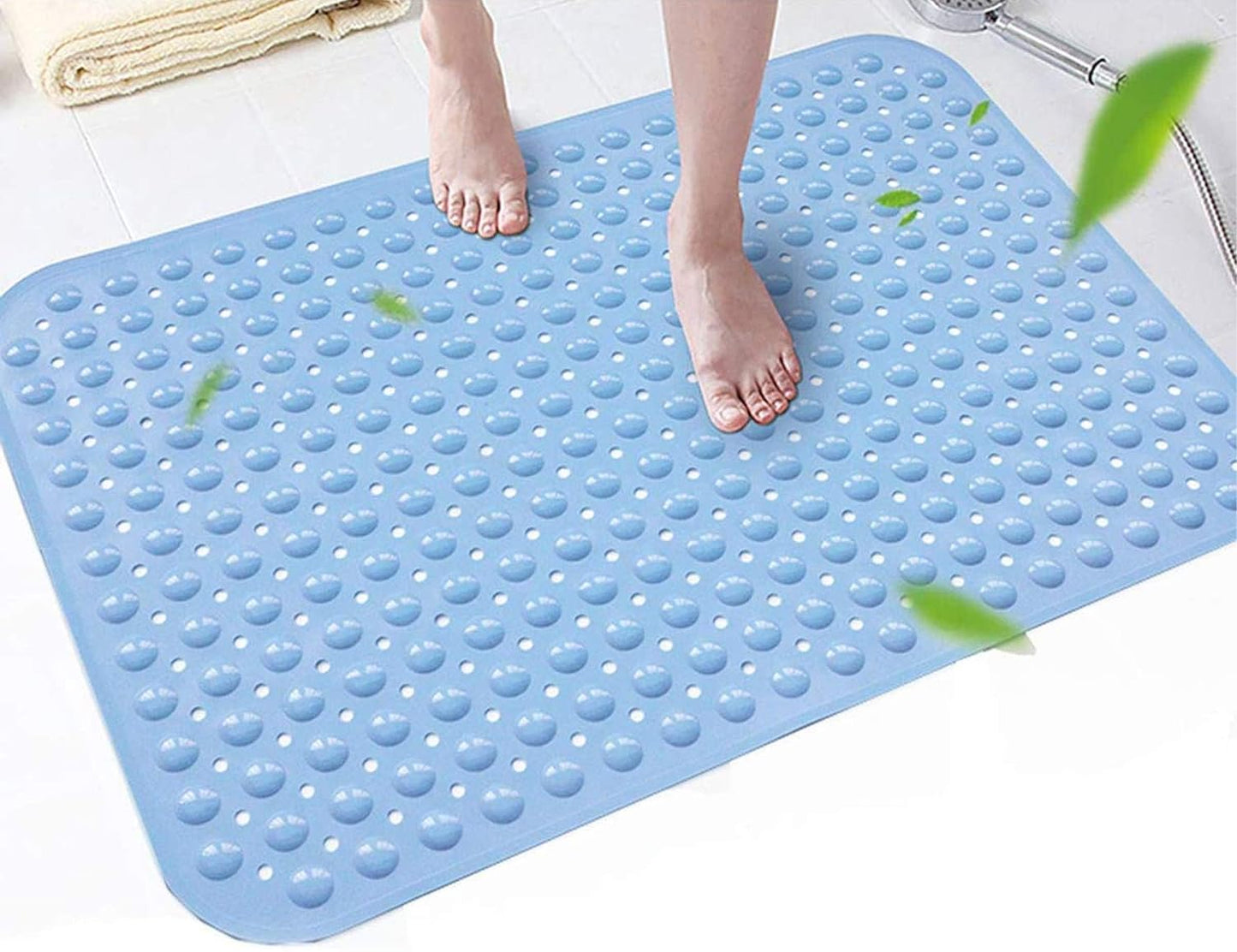Blue Seasons Soft-Pebble Bath Mat with suction cups, textured surface for non-slip safety in the bathtub.