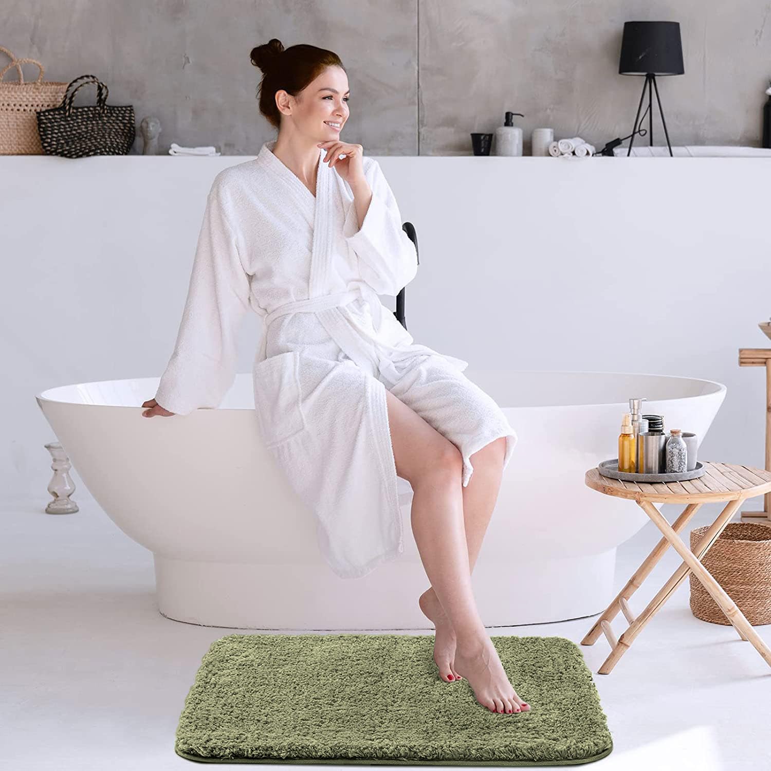 Green Seasons bath mat for bathroom and door, soft textured non-slip surface, designed for safety and comfort.