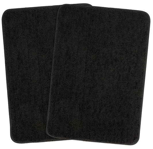 Two black Seasons microfiber anti-skid bath mats with textured surface, designed for safety and comfort in the bathroom.
