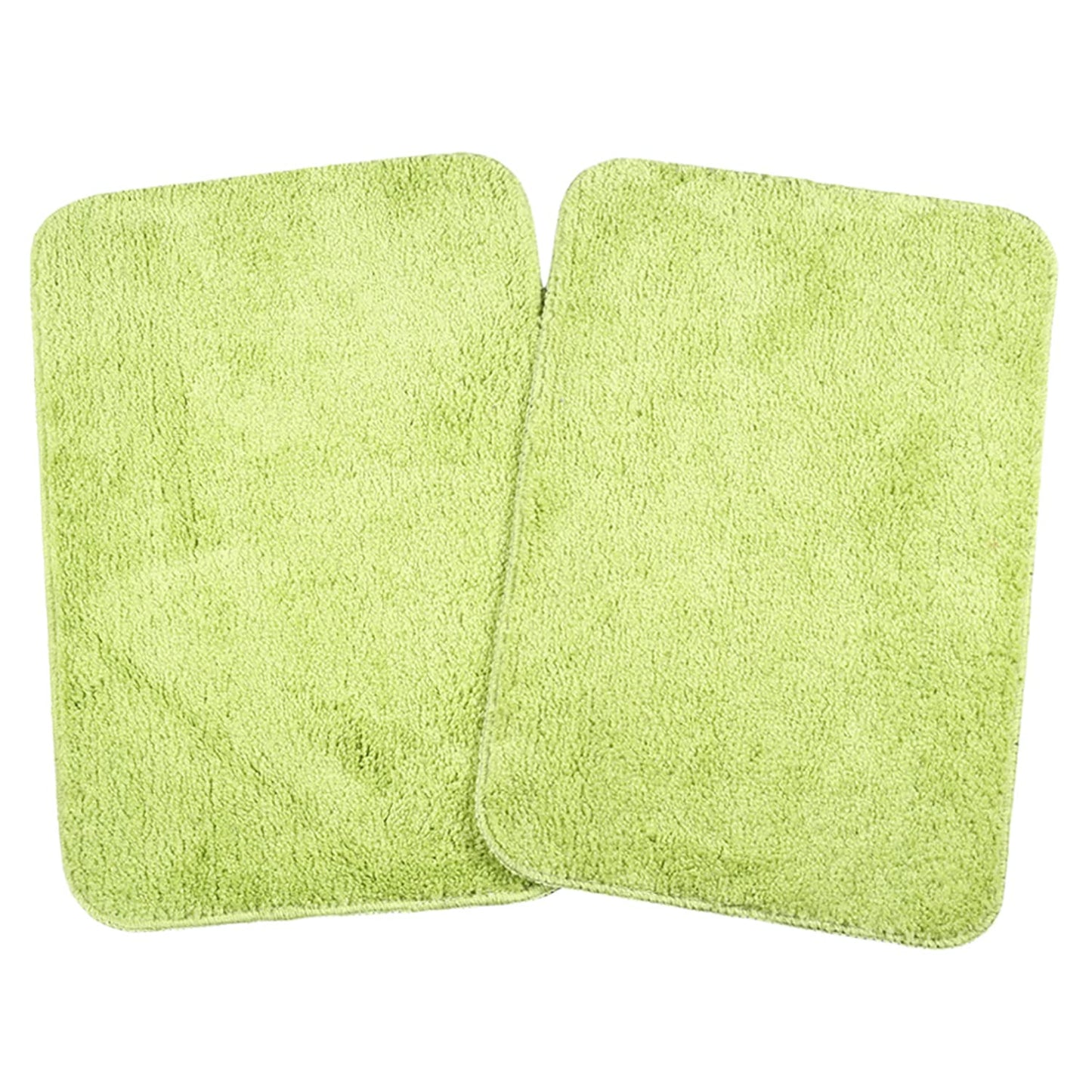 Green microfiber bath mats from Seasons, set of 2, soft and absorbent bathroom accessories.