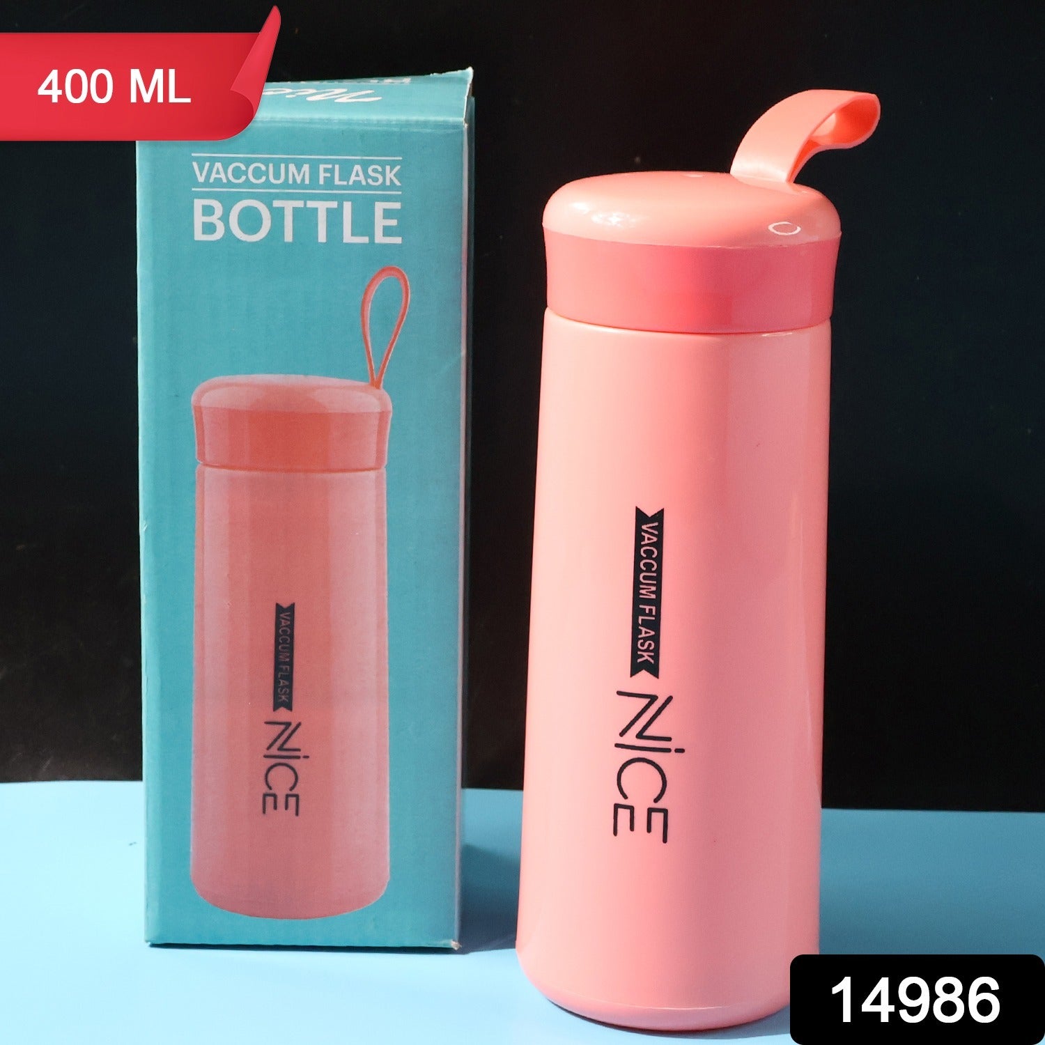 Wukusy 400ml plastic vacuum flask bottle for home improvement, showing a sleek insulated travel mug with lid on a white background.