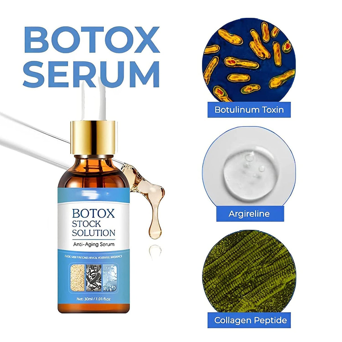 Drpshippr Botox Face Serum and Solution Facial Serum with instant face lift effect, in a sleek skincare bottle.