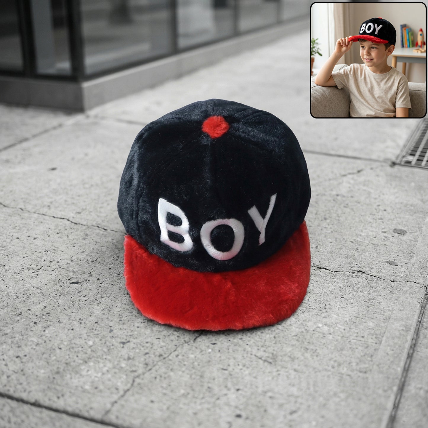 Wukusy boys' printed fashion cap with colorful patterns, stylish and comfortable for boys' casual wear, shown on a head.