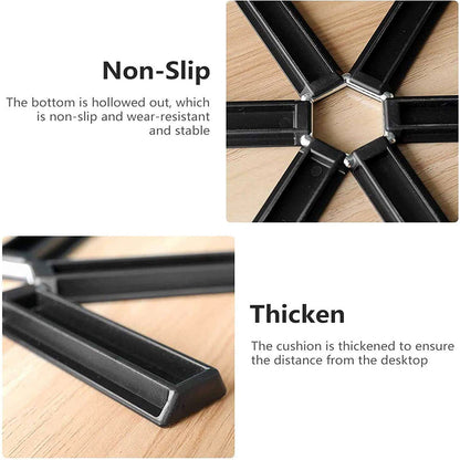Foldable insulated trivet mat by Wukusy, designed for hot pots, showing a foldable, heat-resistant pad with a textured surface.