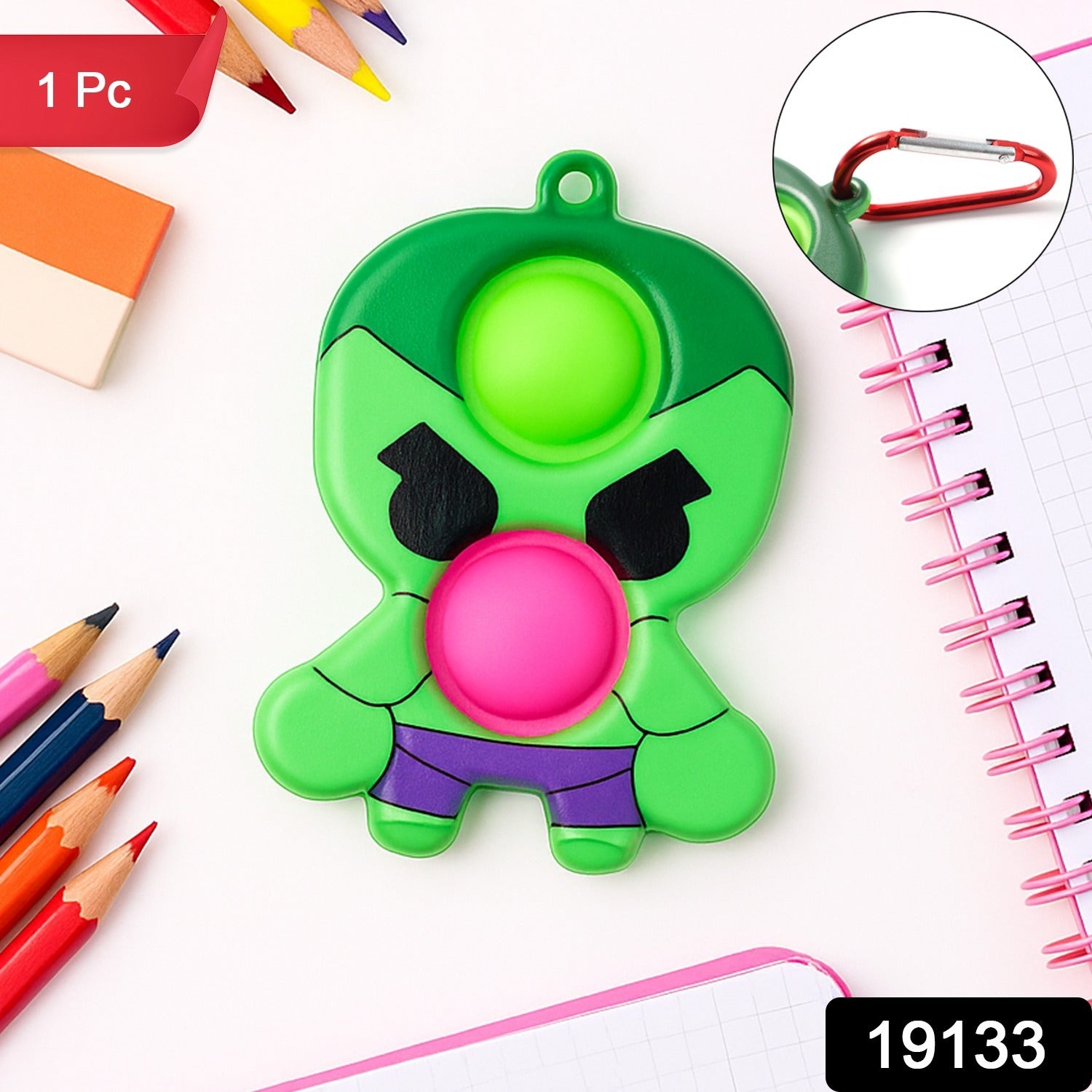Wukusy silicone pop it fidget toy with keychain clip, colorful sensory toy for stress relief and tactile fun.