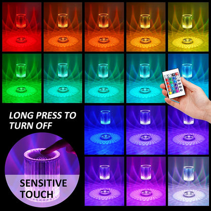Wukusy 6605 crystal touch control table lamp with USB charging port, ideal for nightstands and home decor.