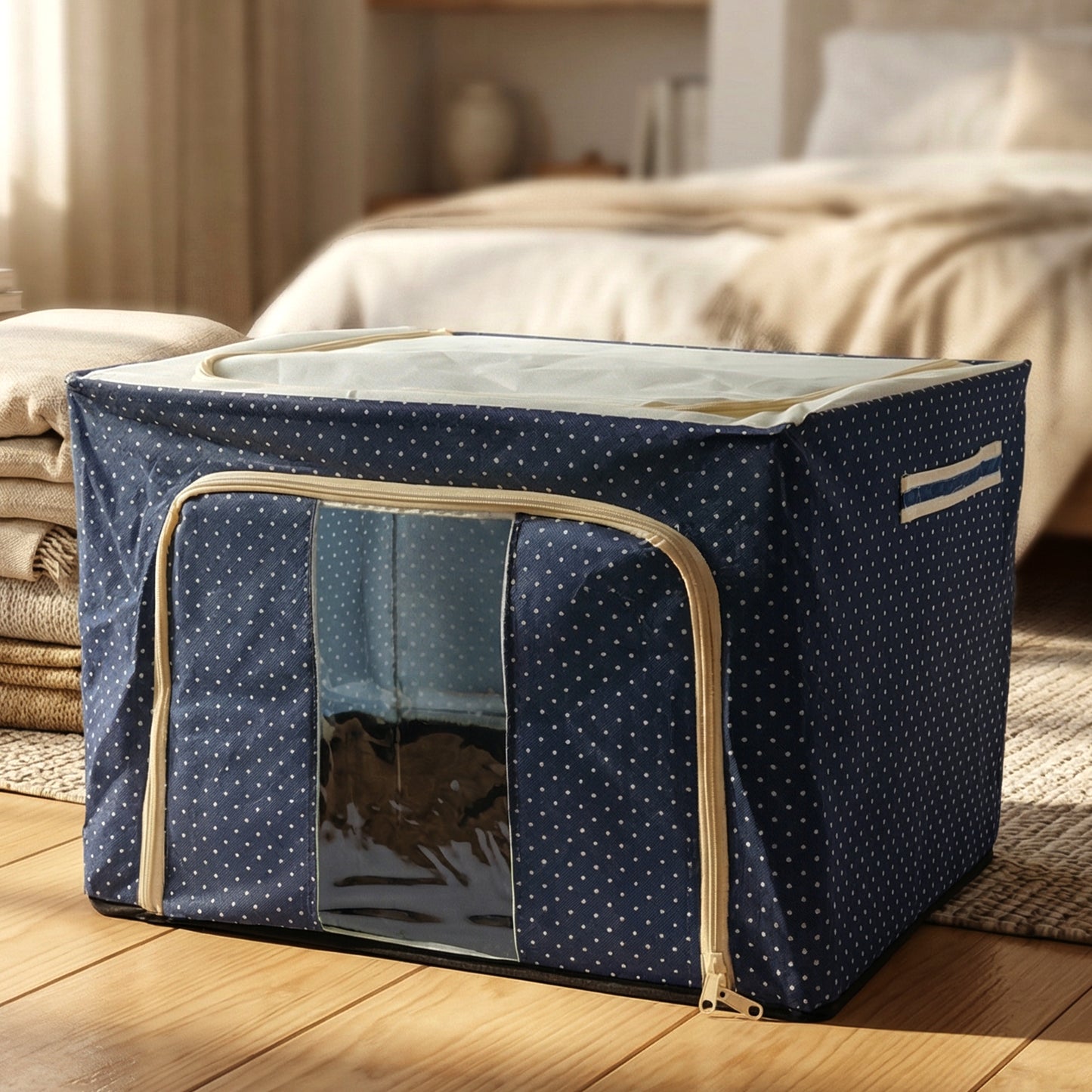 Foldable cloth storage box from Wukusy, 50x40 cm, with soft fabric sides and a sturdy open-top design for organizing space.