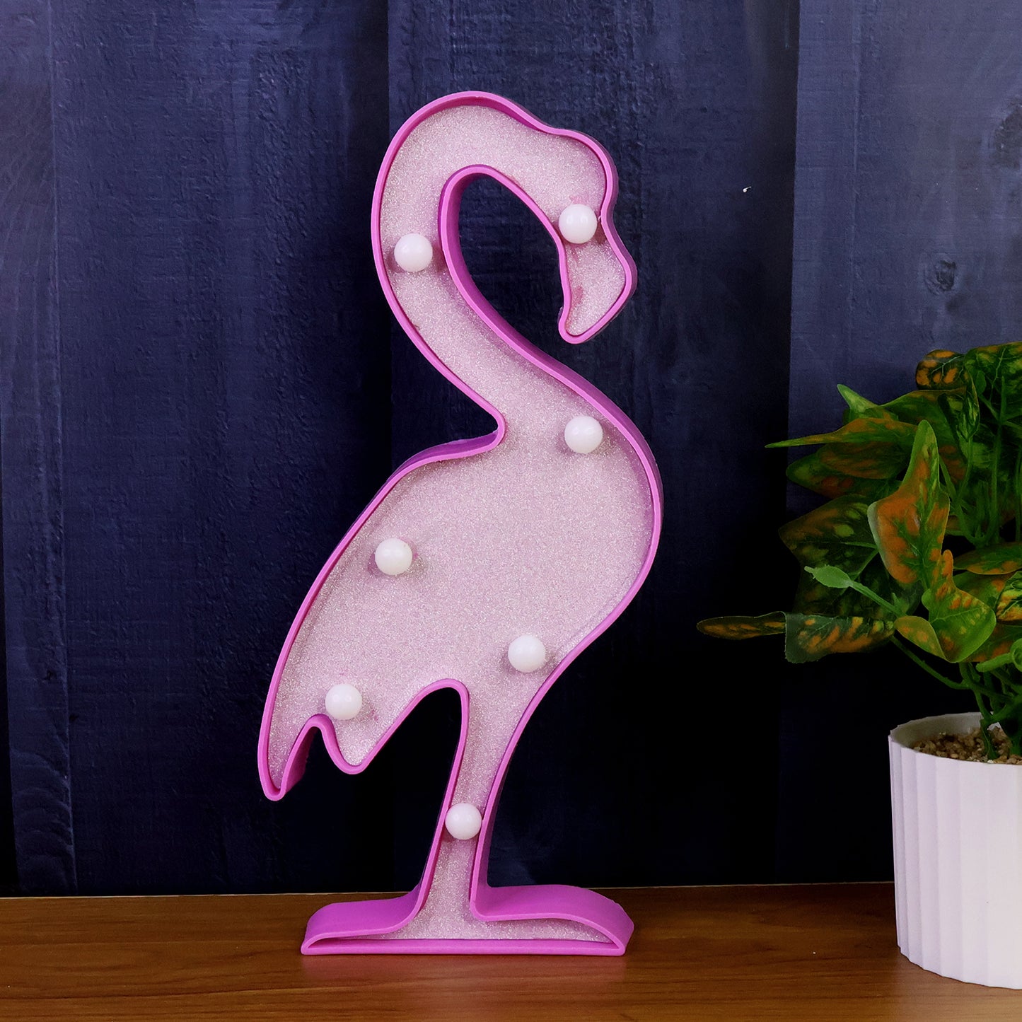 Wukusy flamingo-shaped LED night light for home decor, featuring a pink flamingo figure with soft illumination.