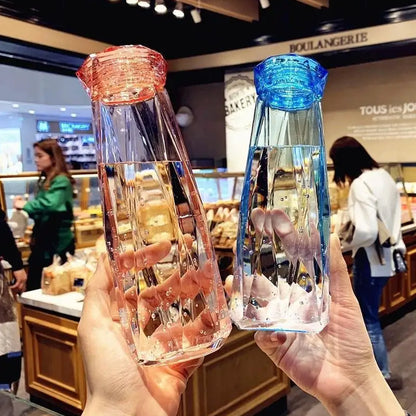 Wukusy 5213 glass fridge water bottle with plastic cap and two water glasses for home kitchen use, featuring clear glass construction.