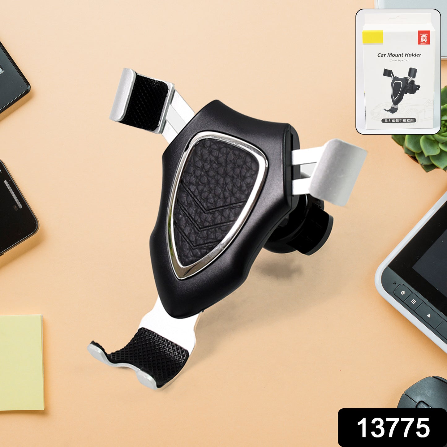 Wukusy car phone mount holder attached to dashboard, securing a mobile phone for hands-free use during driving.