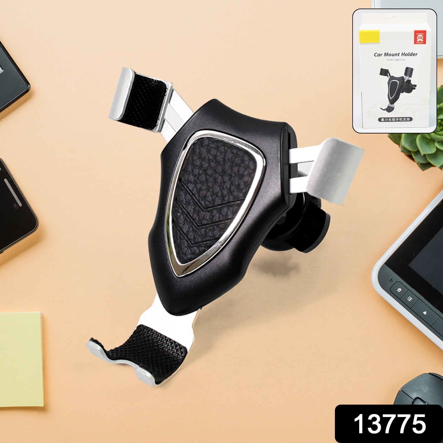Wukusy car phone mount holder attached to dashboard, securing a mobile phone for hands-free use during driving.