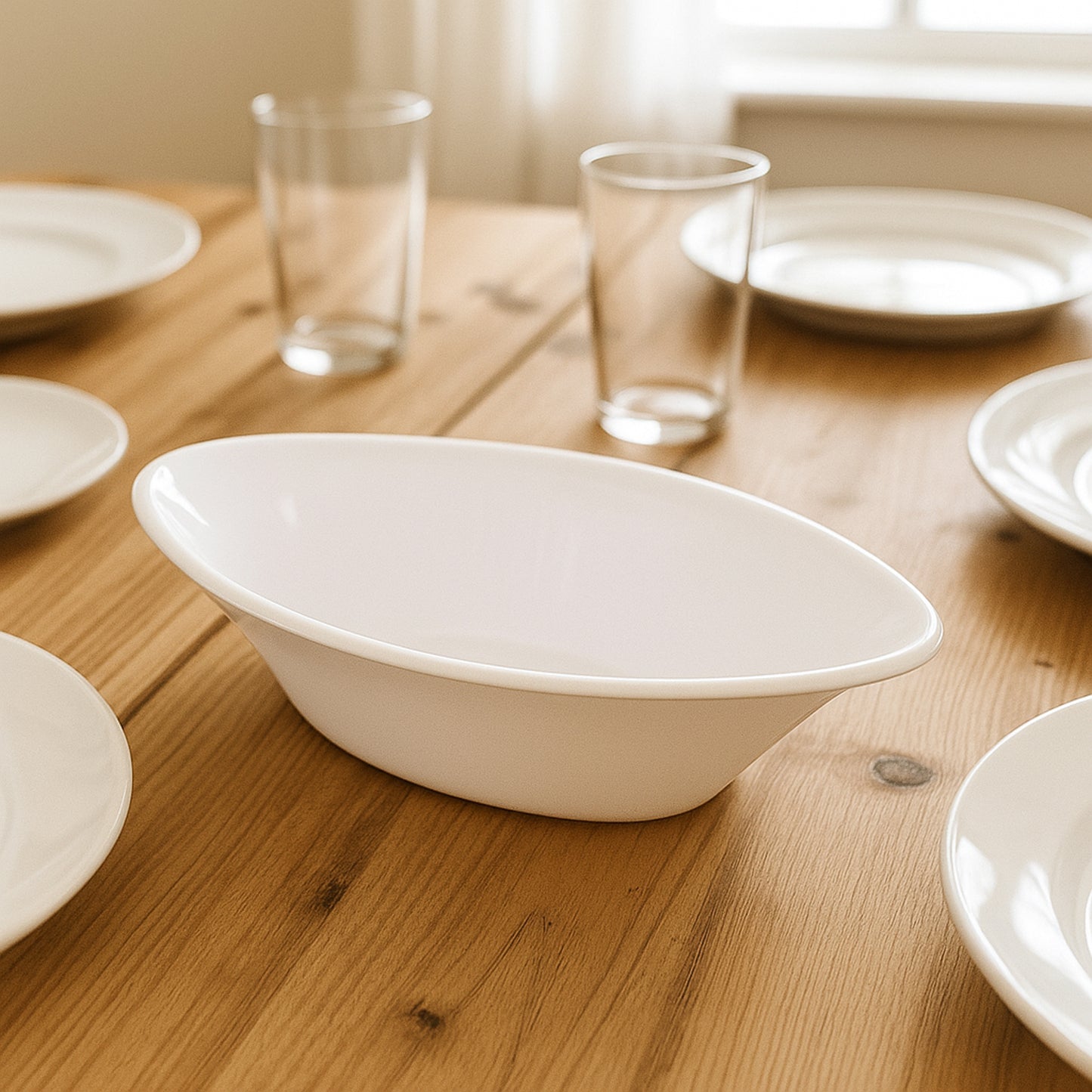 White Plastic Marin Serving Bowl by Wukusy, elegant oval deep bowl for salads or side dishes, 1-piece, lightweight and durable.