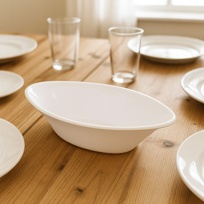 White Plastic Marin Serving Bowl by Wukusy, elegant oval deep bowl for salads or side dishes, 1-piece, lightweight and durable.