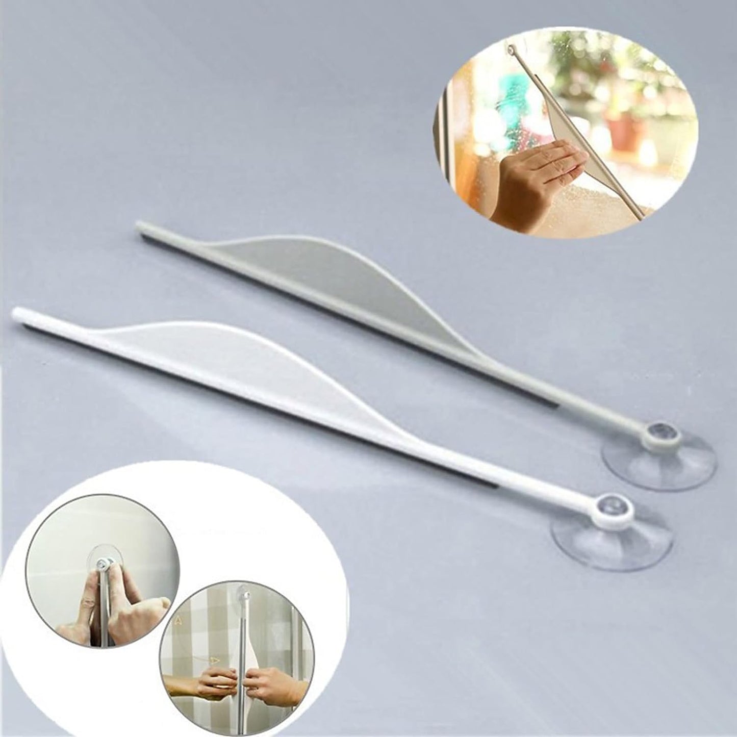 Wukusy shower glass squeegee with flat mirror and window cleaning blade for bathroom steam and glass cleaning.
