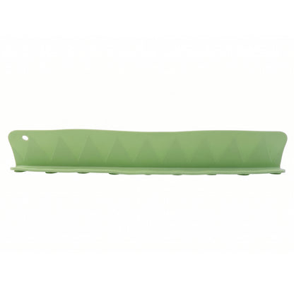 Flexible silicone kitchen sink splash guard in 48 cm, shown draped over a sink to prevent water splashes, by Wukusy.